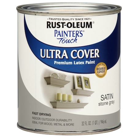Painters Touch Rust-Oleum Painters Touch Satin Stone Gray Water-Based Ultra Cover Paint Exterior and Interior 1 qt 267335